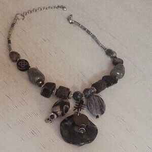 Handcrafted Gray Beaded Statement Necklace - Unbranded